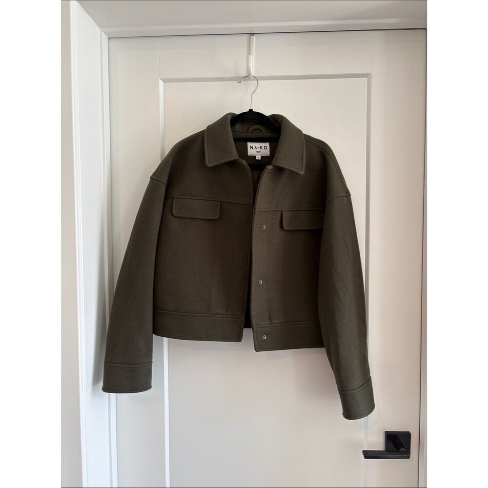 NA-KD Olive Green Cropped Wool Jacket